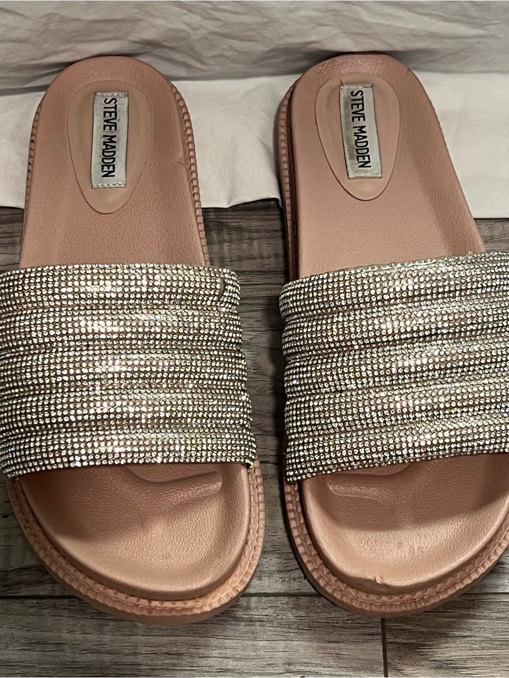 Steve Madden Pink Crystal Embellished Slide Sandals